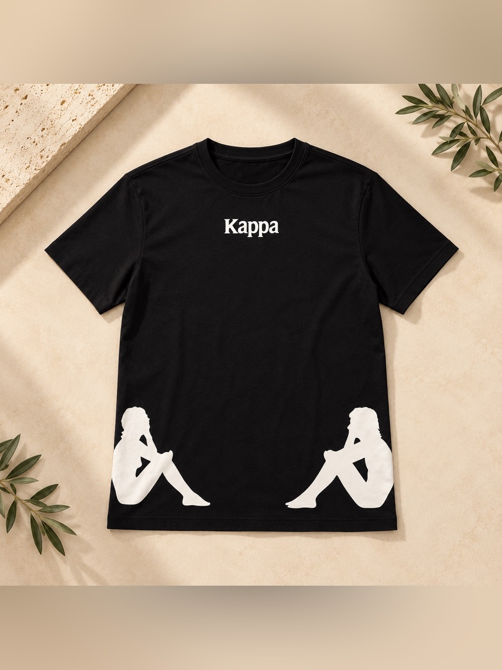 Kappa Black Short-Sleeve Tee with White Silhouette Accents